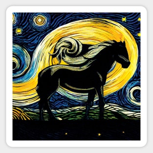 Van Gogh Style Horse in a Starry Night - Striking and Beautiful Sticker